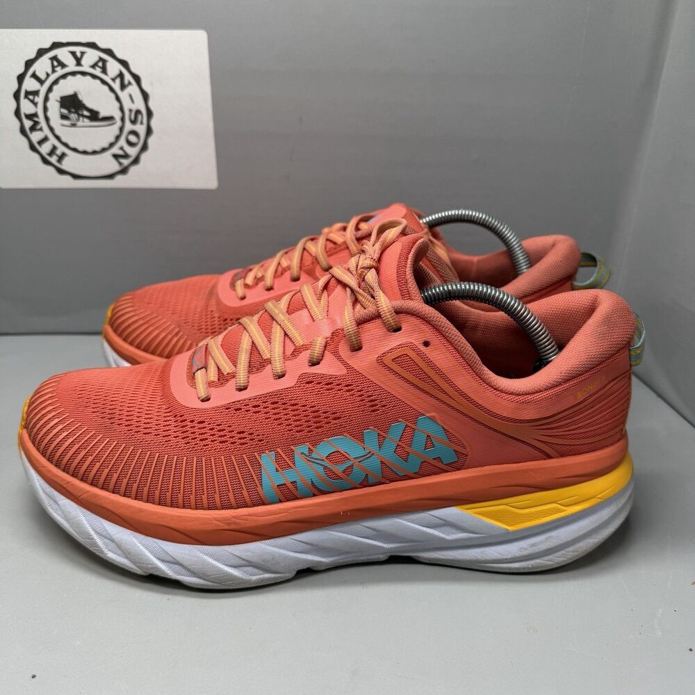 Hoka One One Bondi 7 Camellia Coastal Shade or orange color Women Sz 11 Preowned